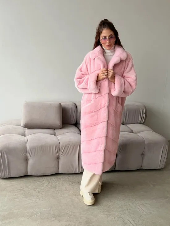 Удлиненная шуба из плюшевой норки Velvet цвет розовый - фото 2