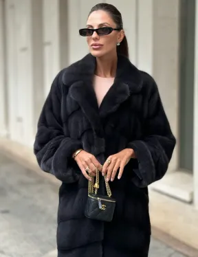 Шуба норковая кимоно - темный графит - фото 0