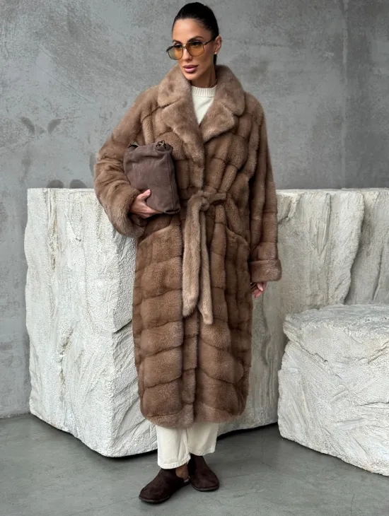 Шуба норковая английский воротник - цвет пастель - фото 0