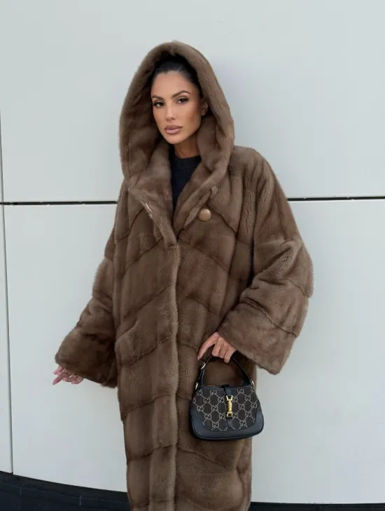 Женская норковая шуба NAFA MINK с капюшоном - цвет пастель - фото 5