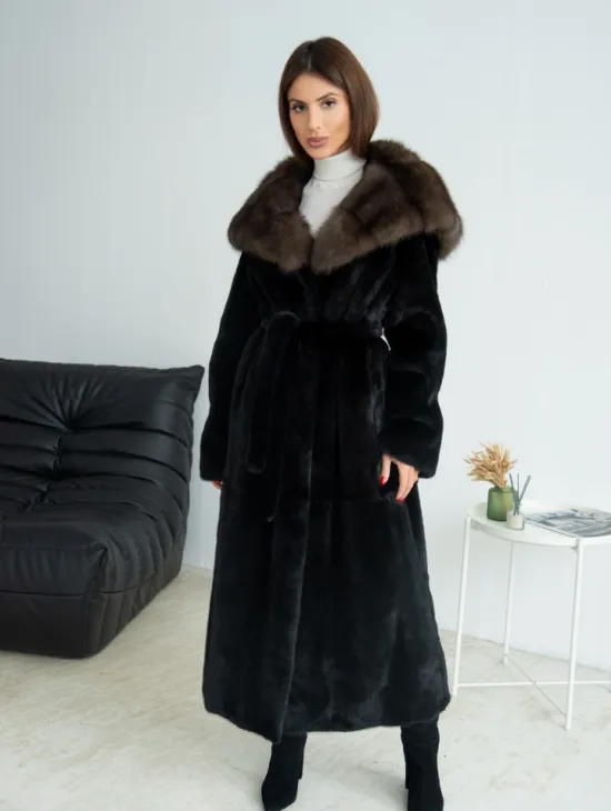 Норка BLACKGLAMA, пластины с капюшоном из меха куницы - фото 3