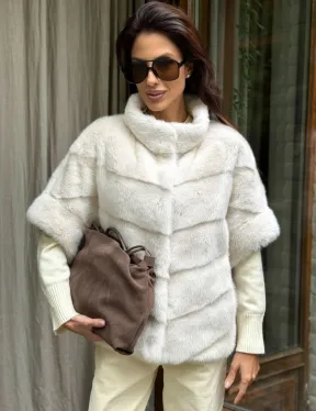 Норковый пуховик/жилет 2в1 - жемчуг - фото 4