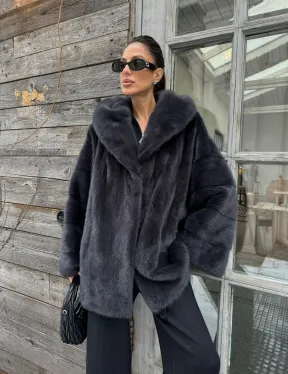 Шуба норковая с капюшоном - цвет графит - фото 7
