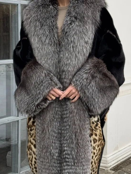 Комбинированная шуба из норки и чернобурой лисы - фото 1