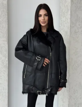 Черная дубленка - авиатор на тоскане - фото 6