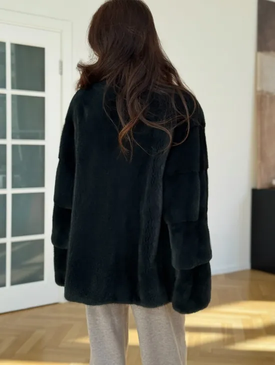 Бомбер из плюшевой норки NAFA - цвет темный изумруд - фото 3