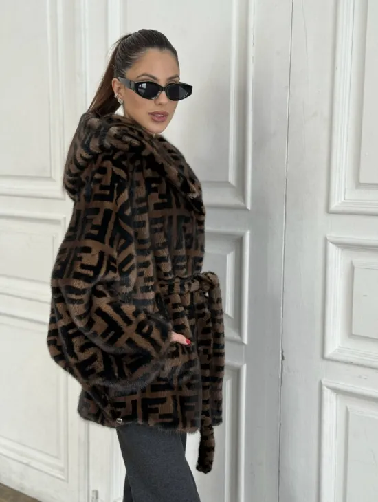 Норка летучая мышь с капюшоном, принт - цвет соболь - фото 4