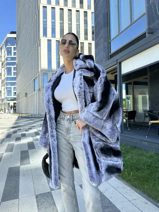Шуба из кролика рекса - цвет шиншилла - фото 8